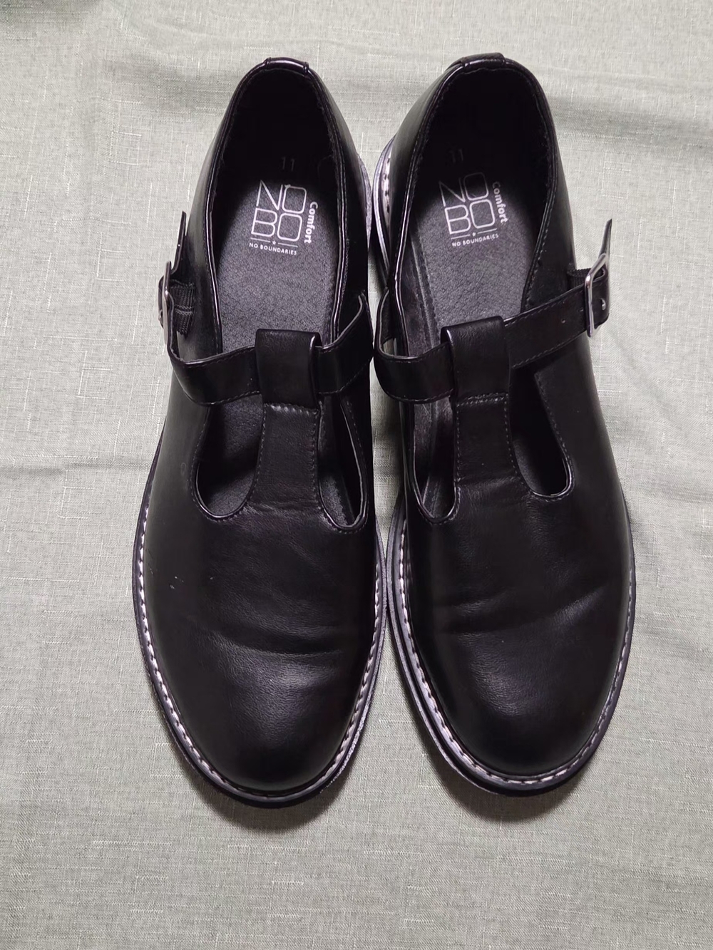 NOBO Black T-Strap Leather Slip-On Loafers